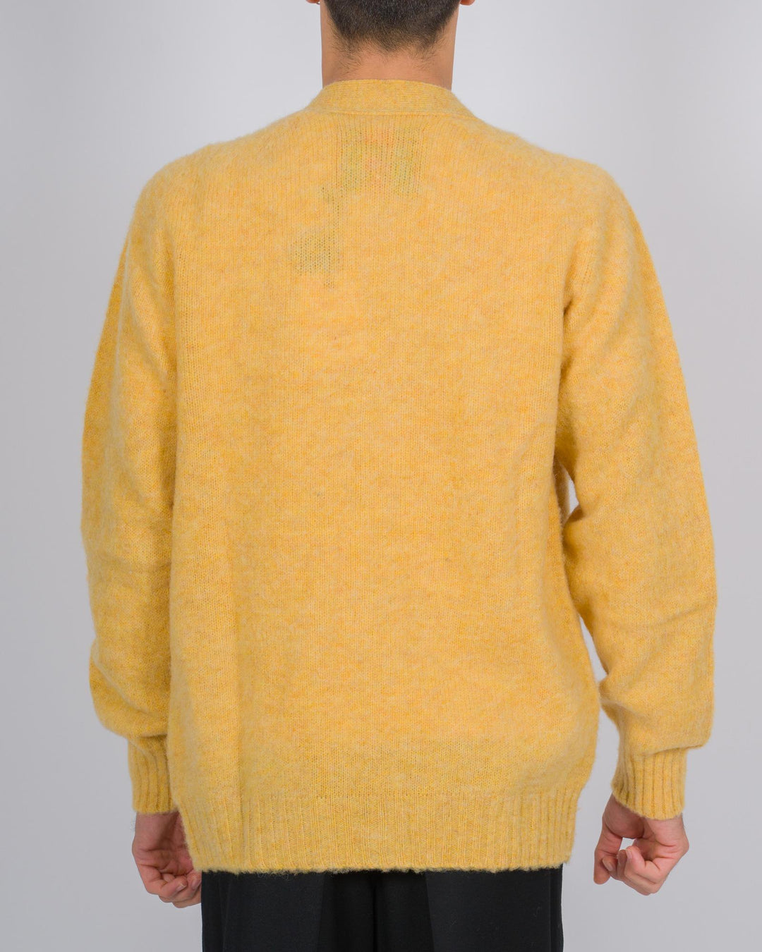 Cardigan in lana scozzese con chiusura a bottoni colore giallo 