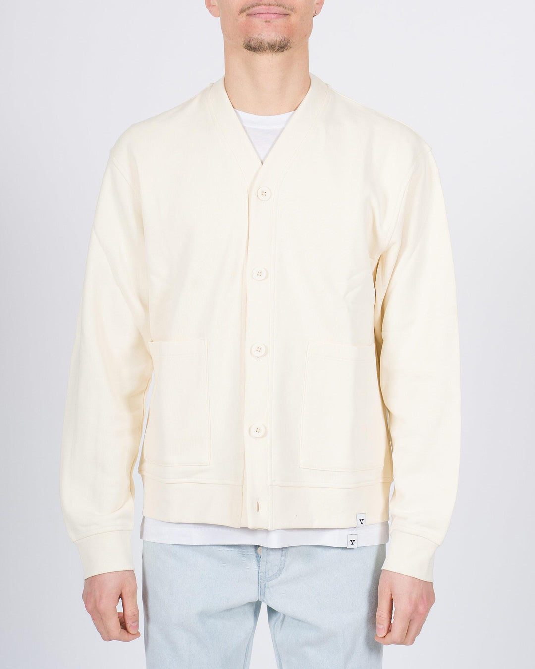Cardigan felpa con bottoni panna 