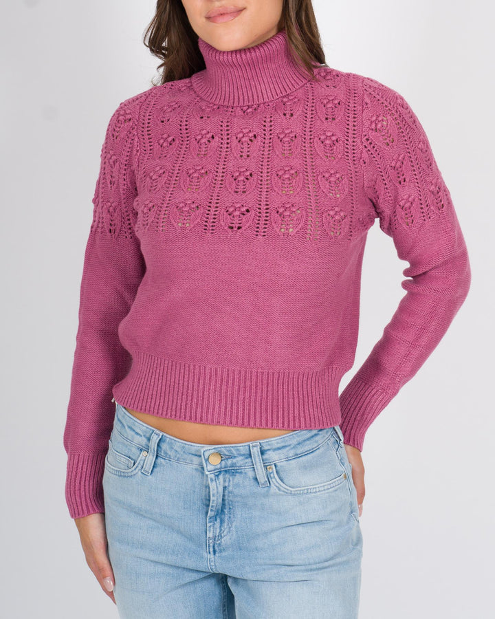 Pullover Dolcevita Traforato Rosa 