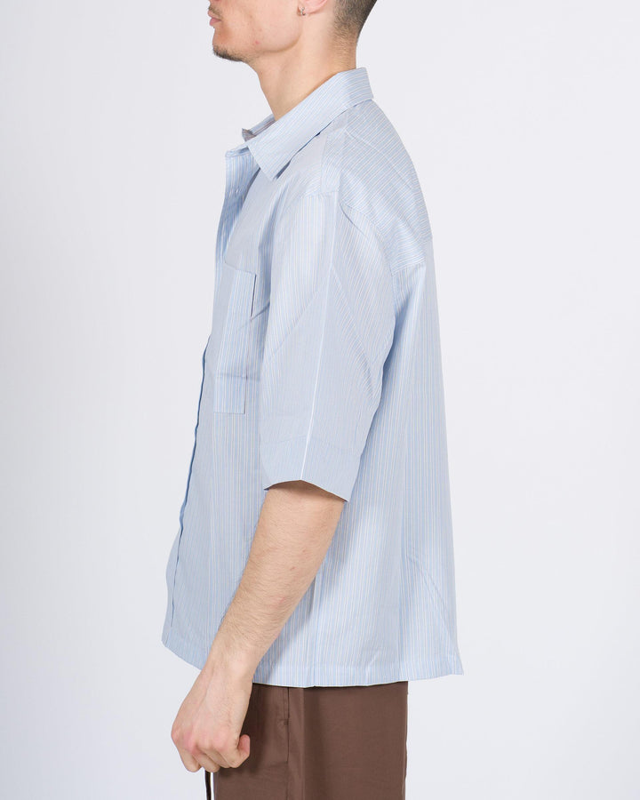 Camicia mezza manica azzurra con taschino 