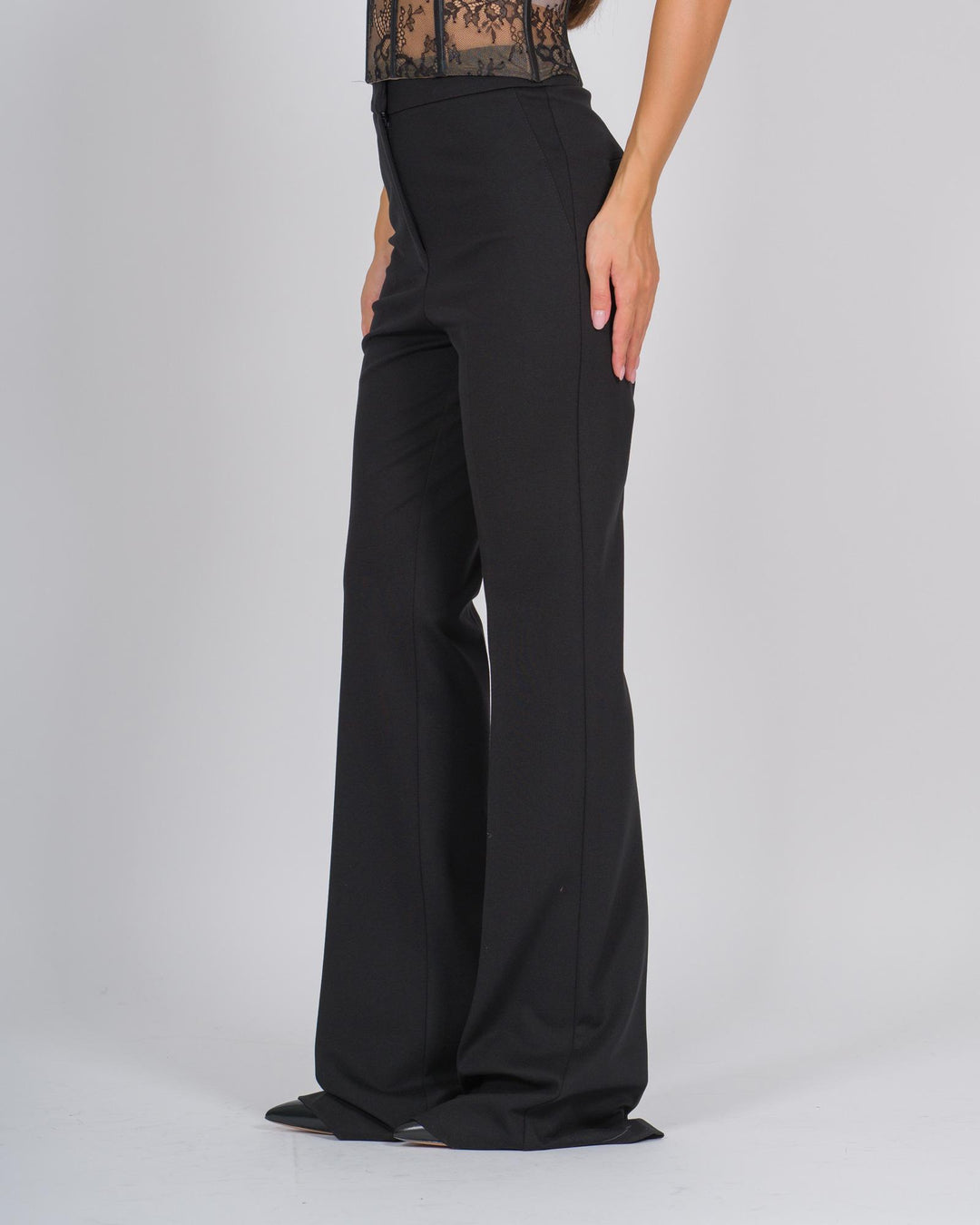 Pantalone vita alta in crepe nero 