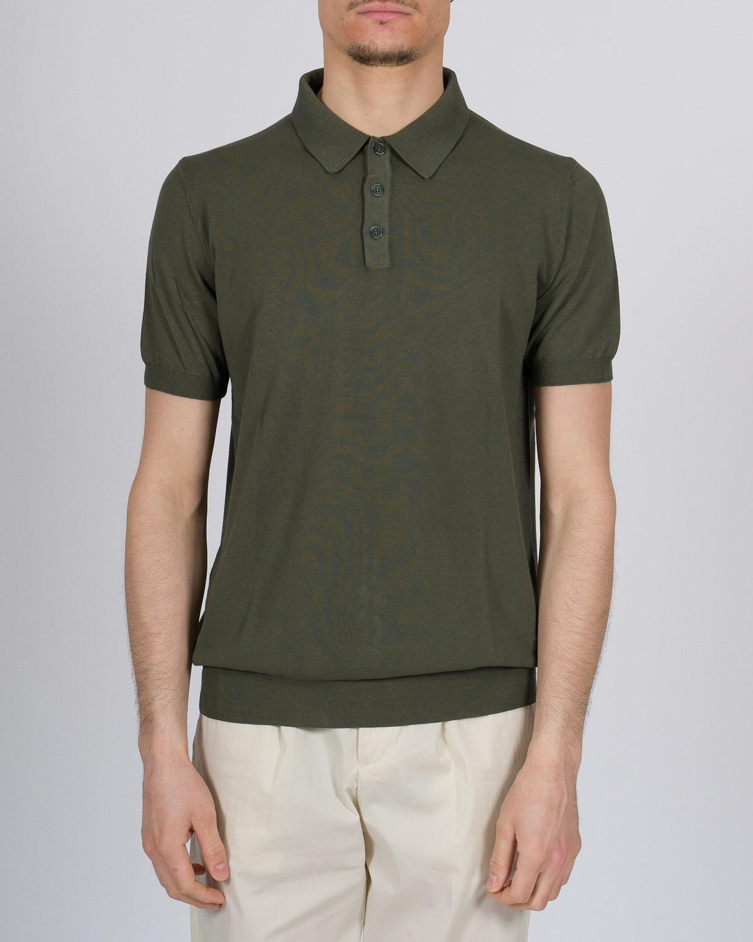 Polo tre bottoni crepe dio cotone verde 