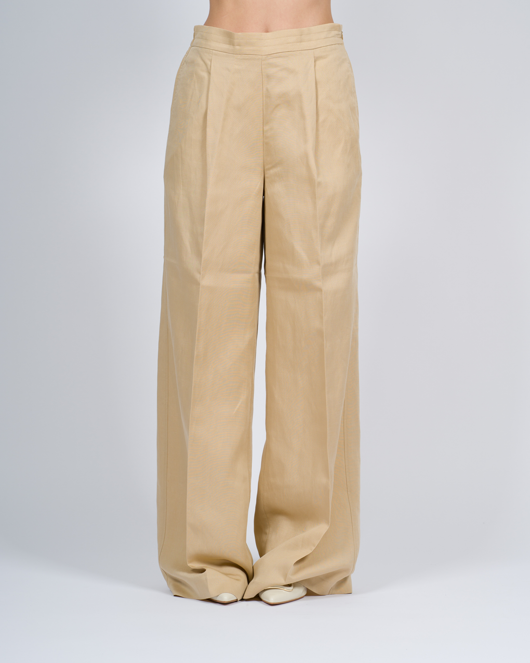 Pantaloni a palazzo in misto lino beige 