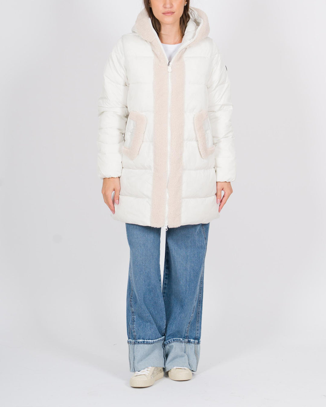 Piumino lungo con pelliccia bianco 