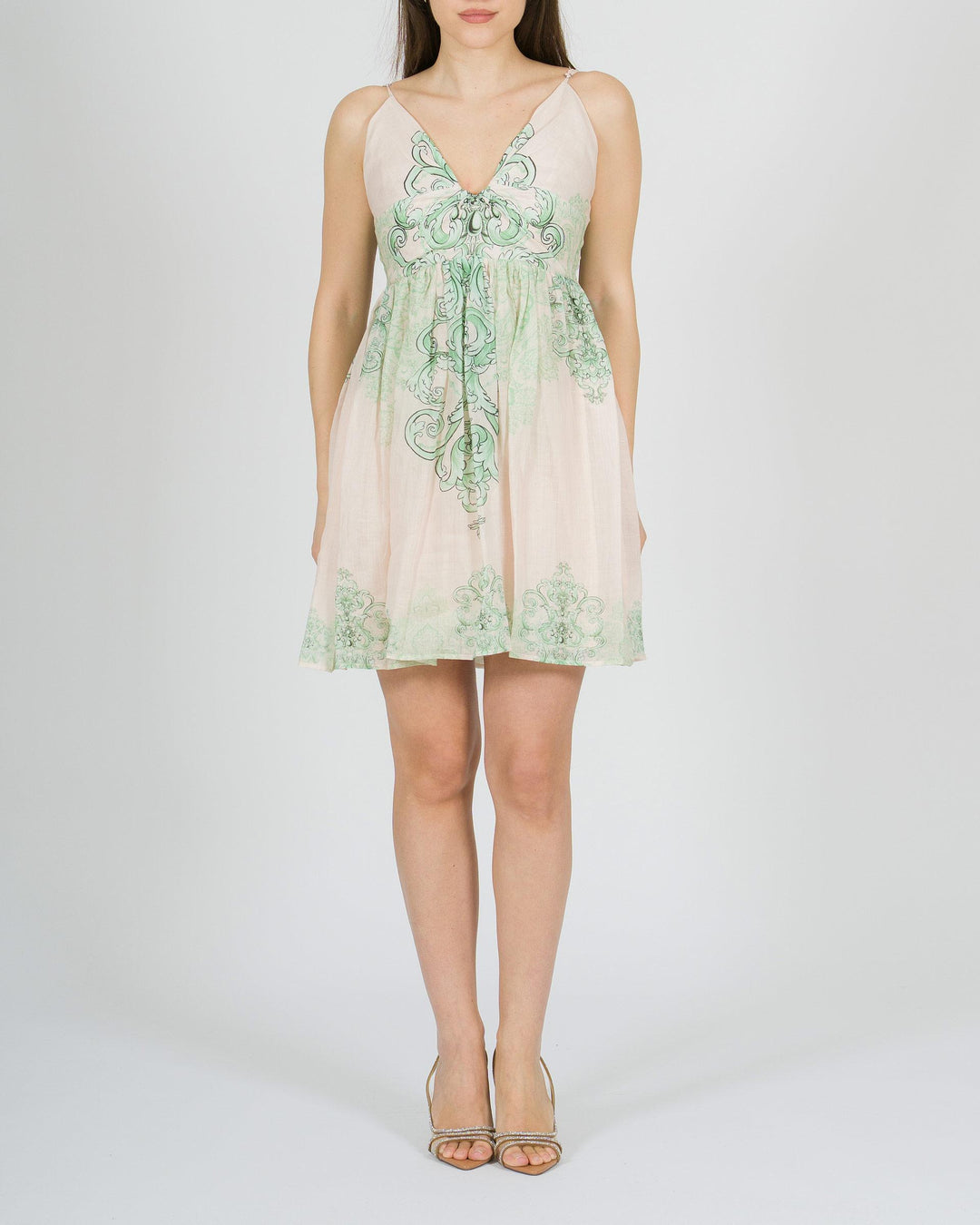 Abito Rosa Amosa con Stampa Effetto Dipinto 