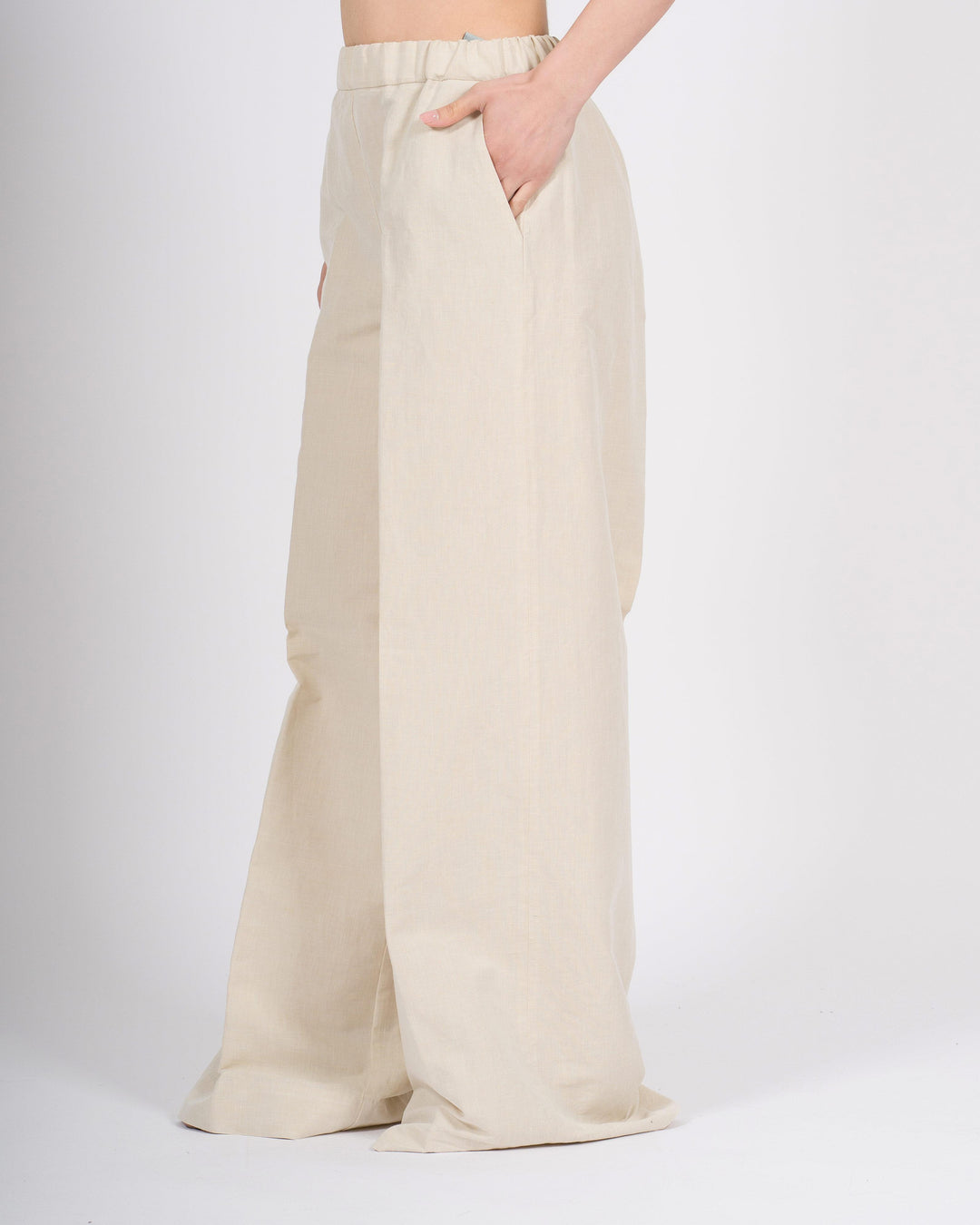 Pantalone misto lino con elastico beige 