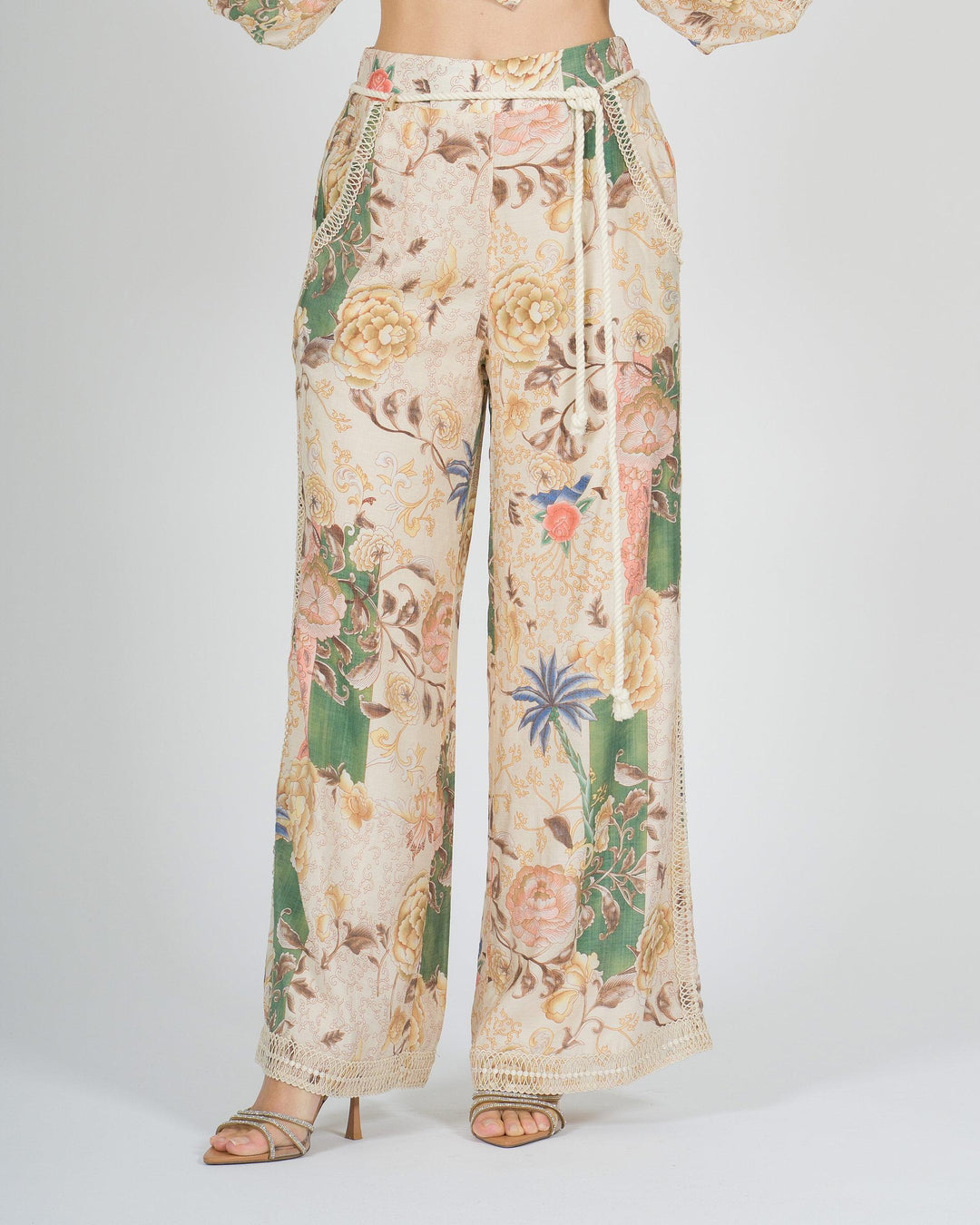 Pantalone amosa beige in viscosa fantasia 