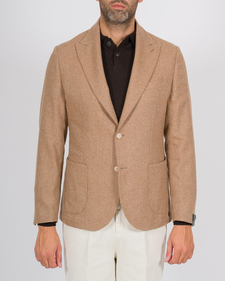 Blazer monopetto in lana spigata beige 
