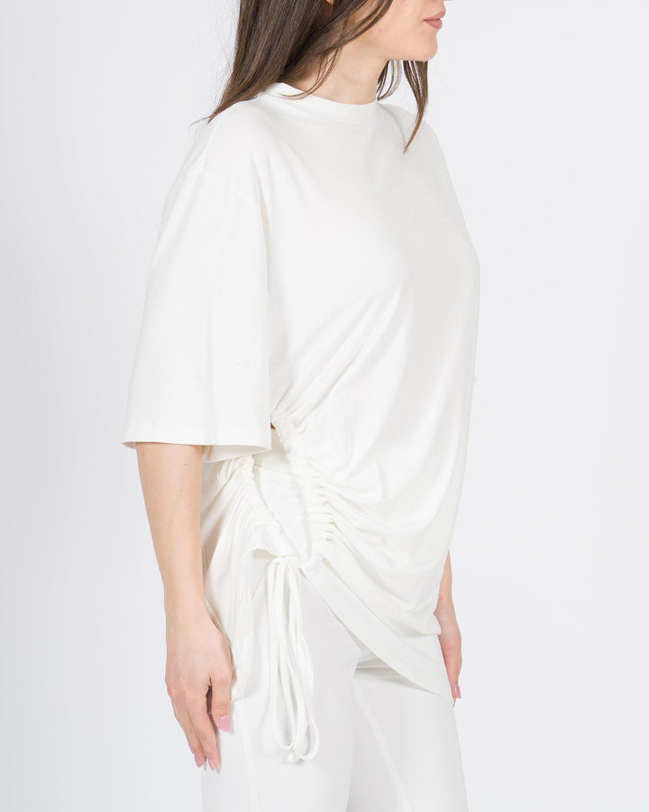 T-shirt in cotone bianco Silence con foro e coulisse 