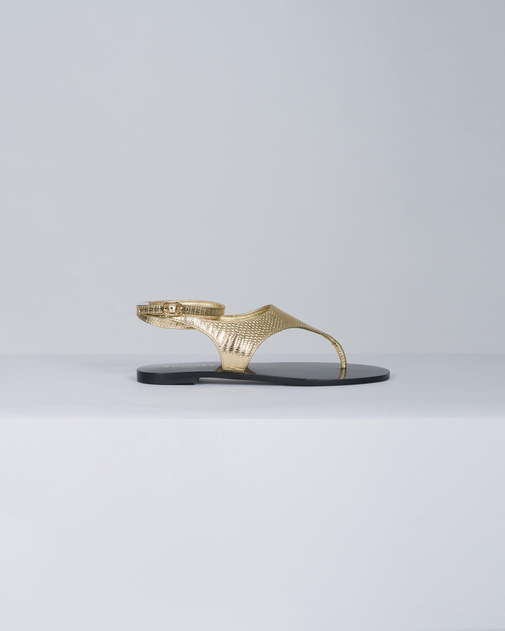 Sandali flat infradito in pelle oro 