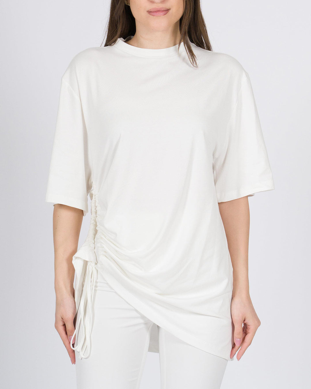 T-shirt in cotone bianco Silence con foro e coulisse 