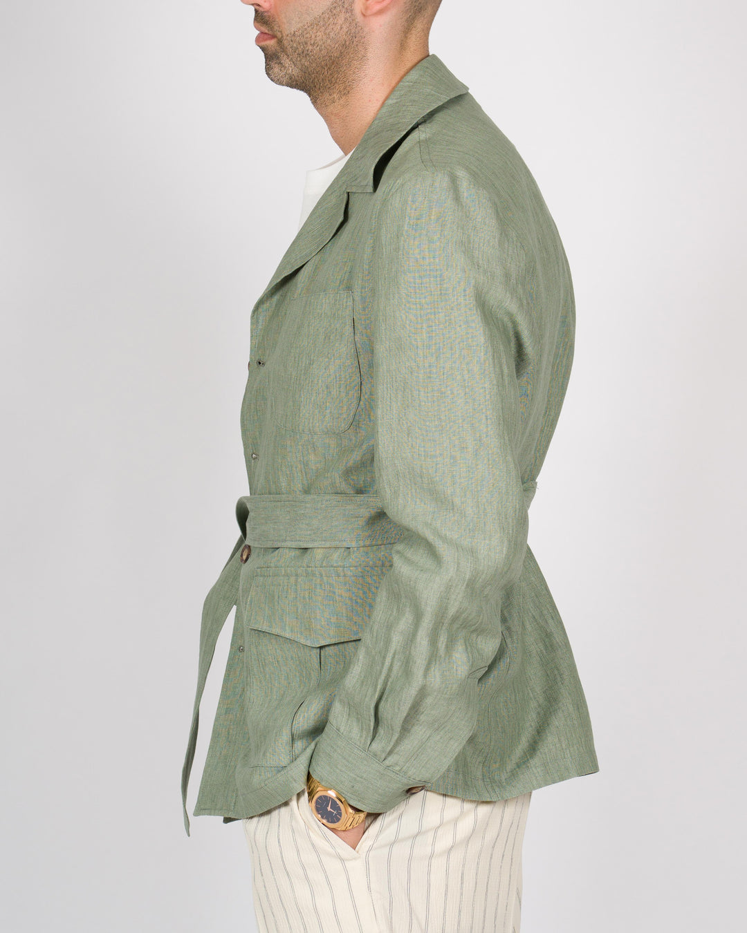 Sahariana lino con cintura verde 