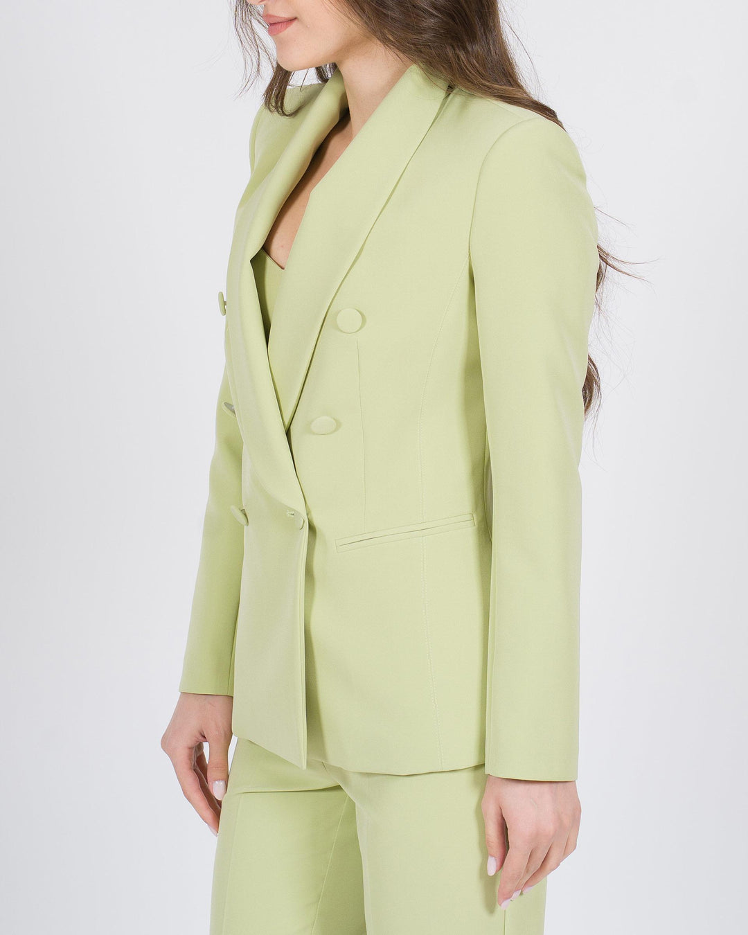 Blazer doppiopetto verde con collo a scialle 
