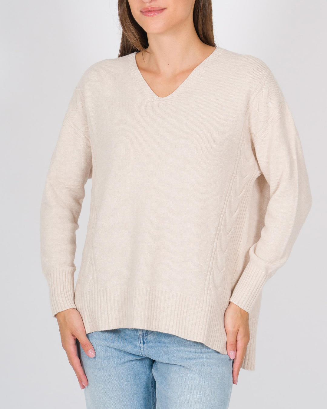 Maglia dettagli a treccia beige 