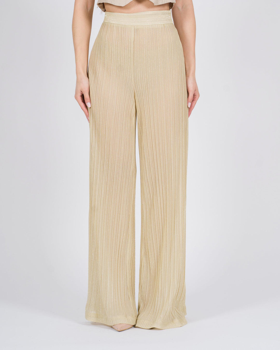 Pantalone palazzo plissé oro 