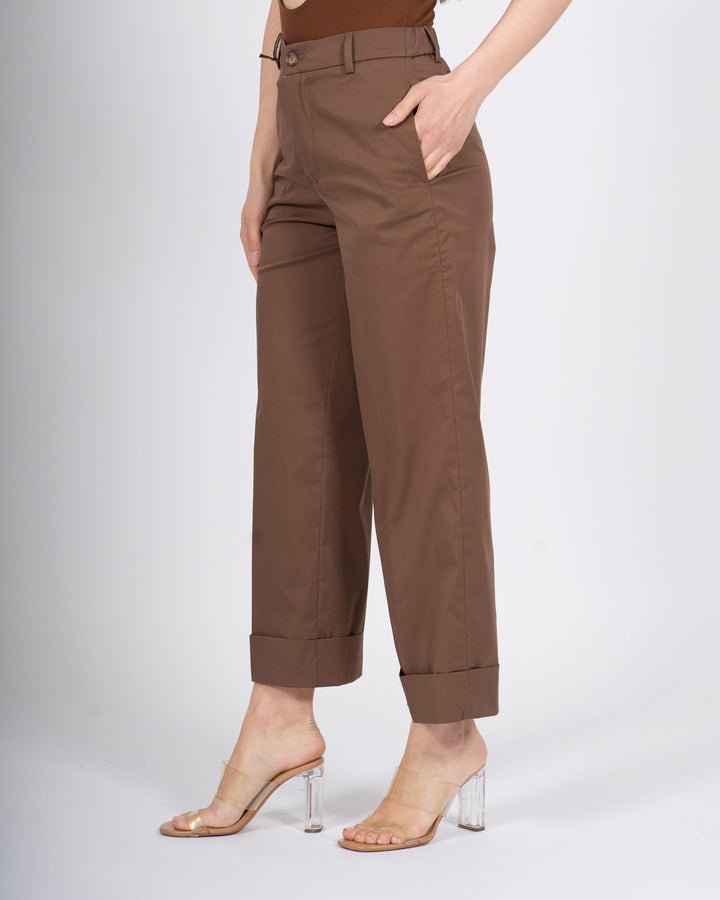 Pantalone marrone Bonheur in popeline 
