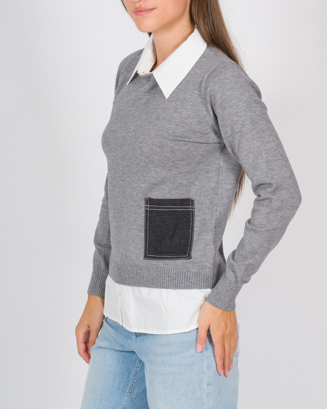 Maglia colletto camicia grigio 