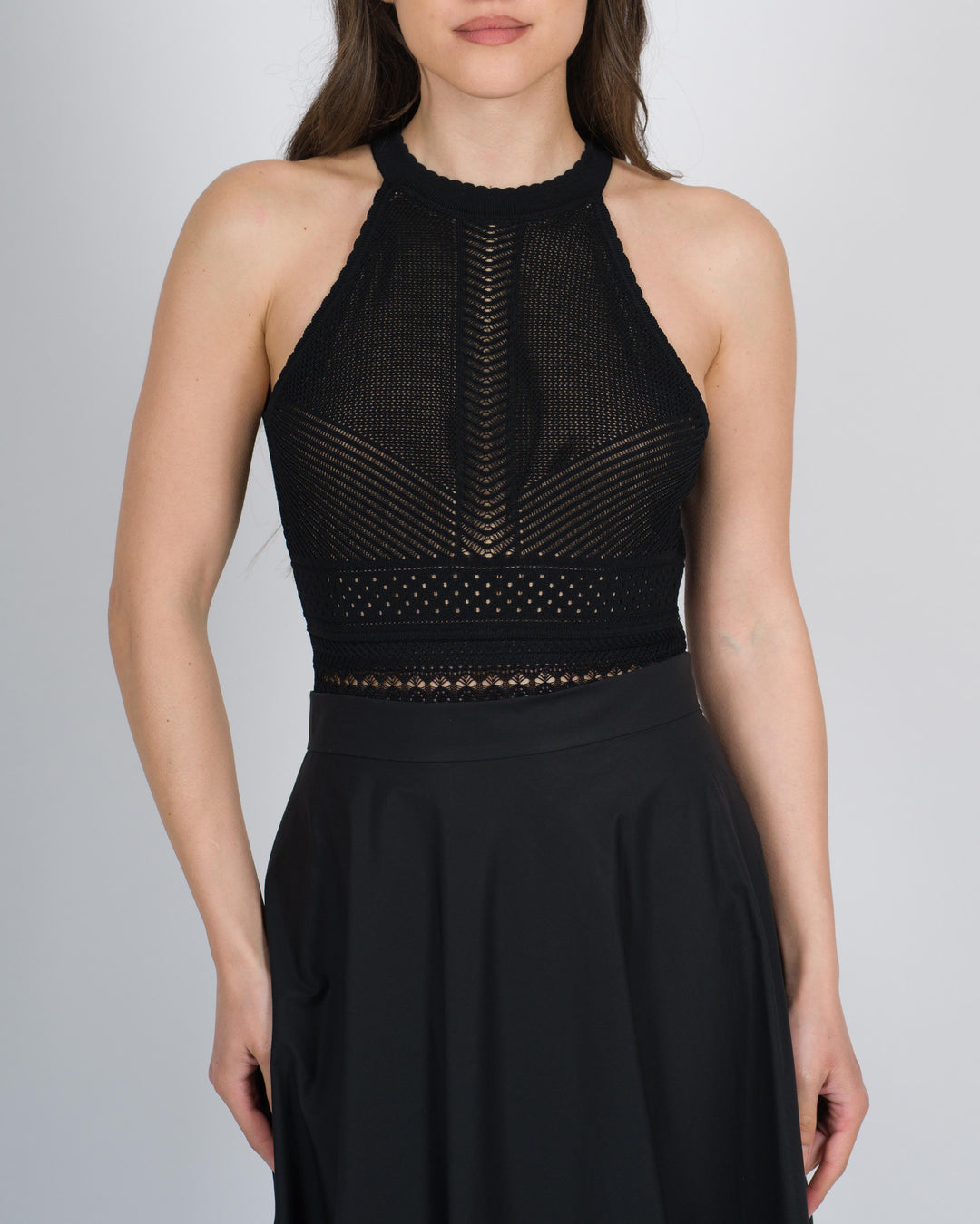 Body in maglia con mix di punti nero 