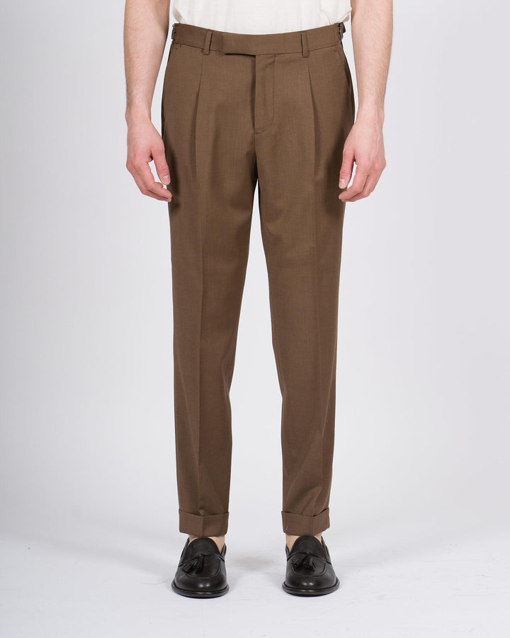 Pantalone Uomo Paoloni in Lana Vergine Marrone 