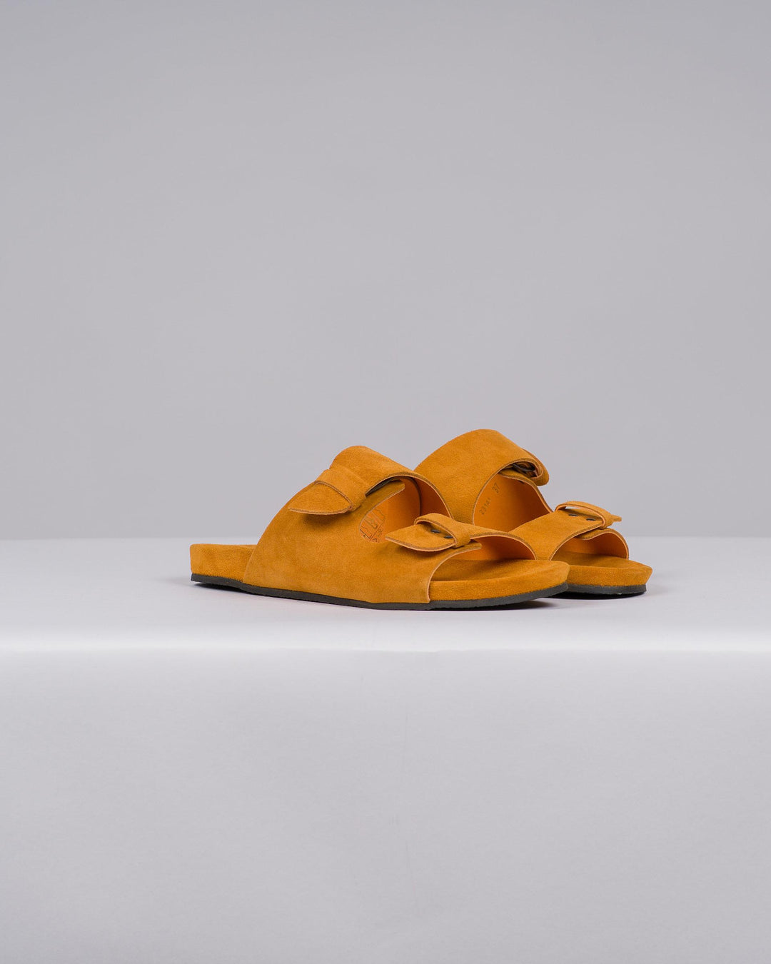 Ciabatta Donna in Suede Arancio con Doppia Fibbia 
