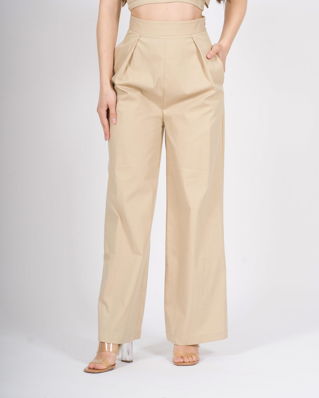 Pantaloni Silence Palazzo in Cotone Beige 