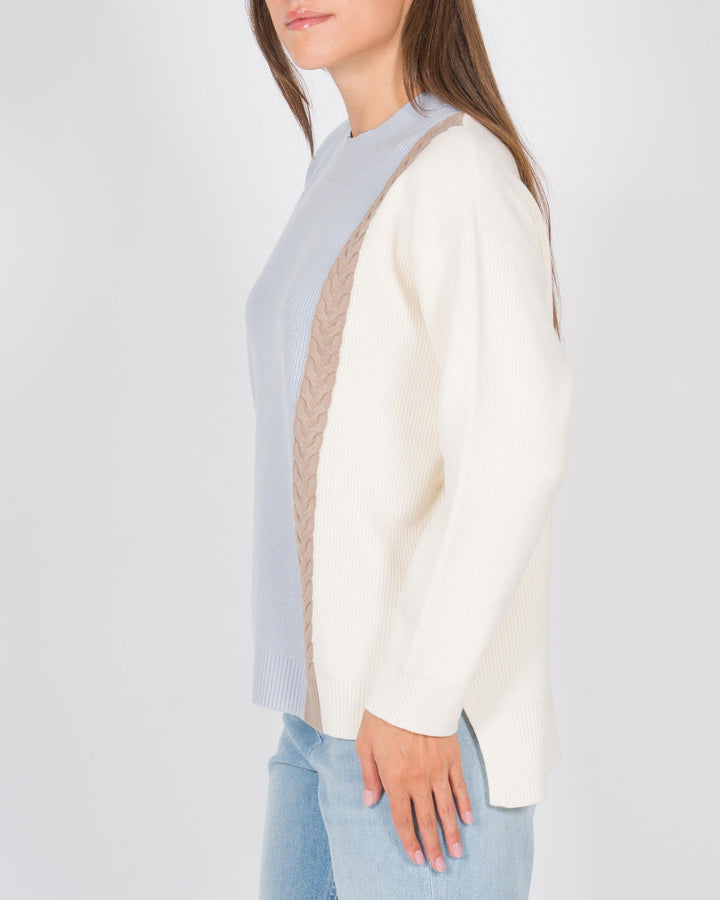 Maglia costine azzurro fango e bianco 