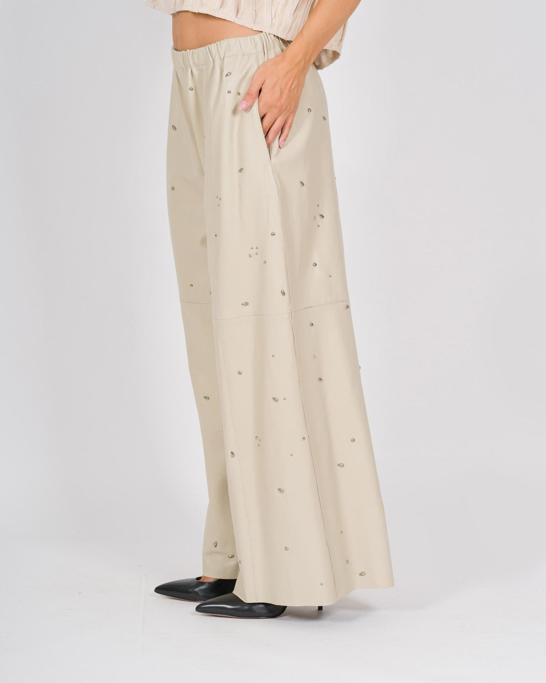 Pantalone con cabochon panna 