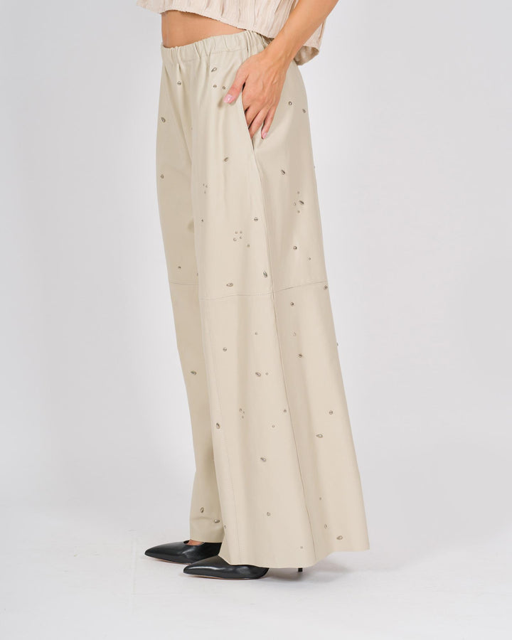 Pantalone con cabochon panna 