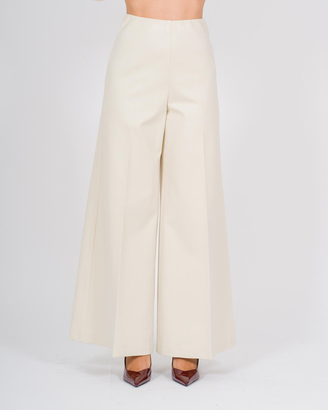 Pantalone largo in jersey panna con bustino elastico 