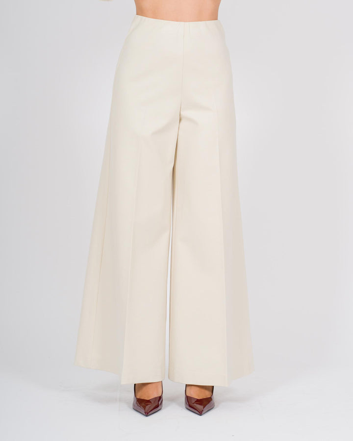Pantalone largo in jersey panna con bustino elastico 