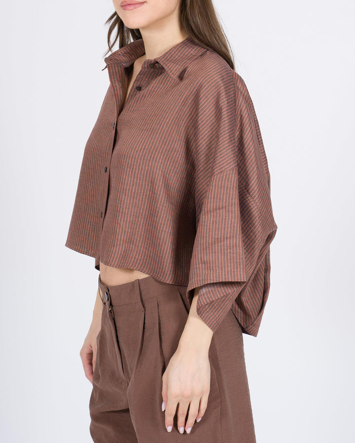 Camicia ALYSI Cotone Righe Scatolata maroone 