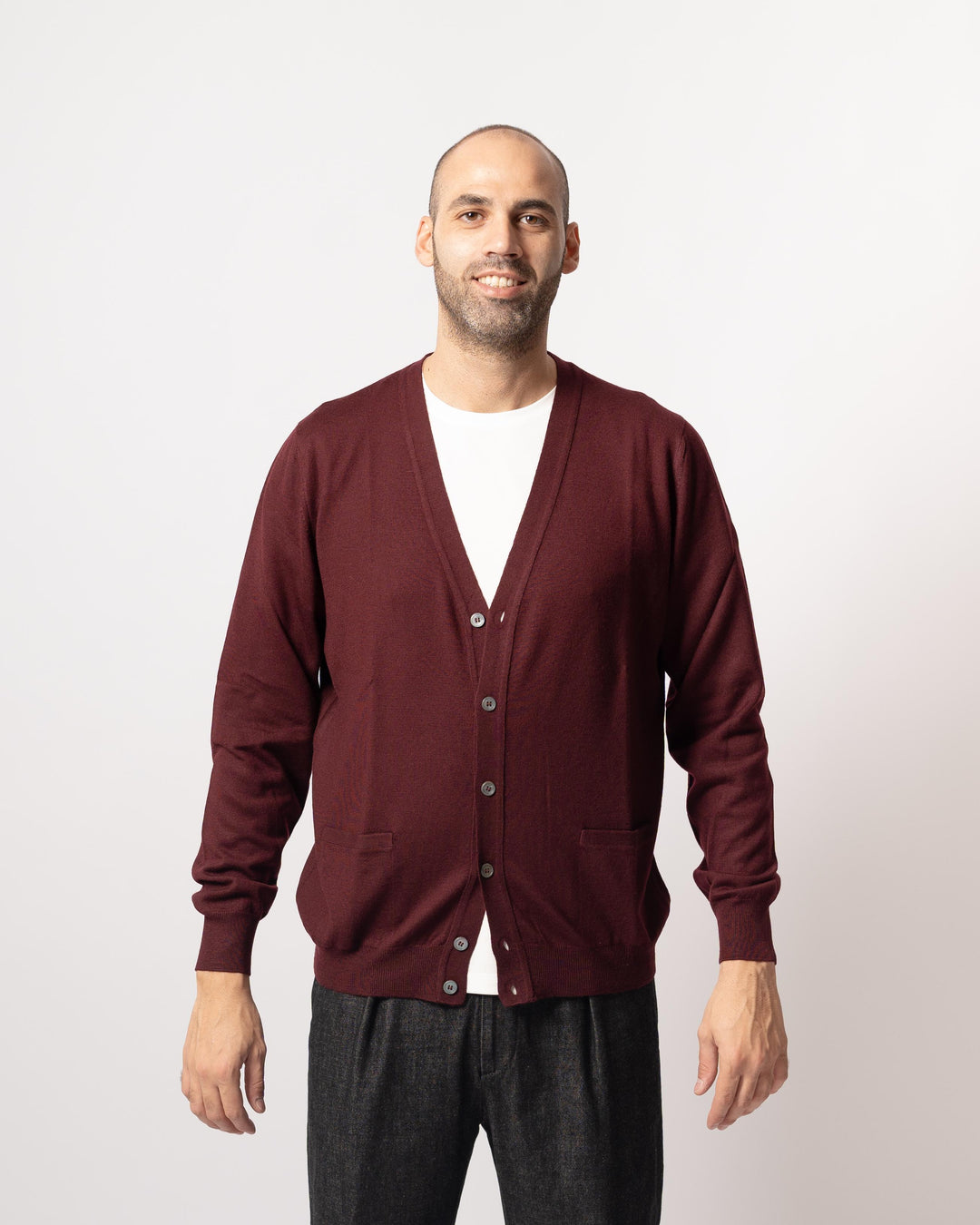 Cardigan Bottoni e tasche Bordeaux 