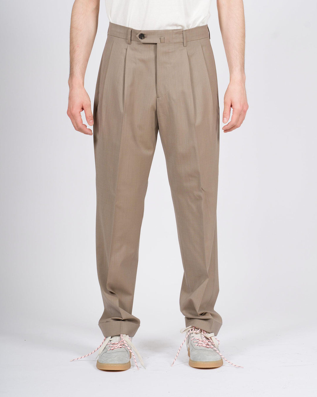 Pantalone Berwich Negroni beige in lana elastica 