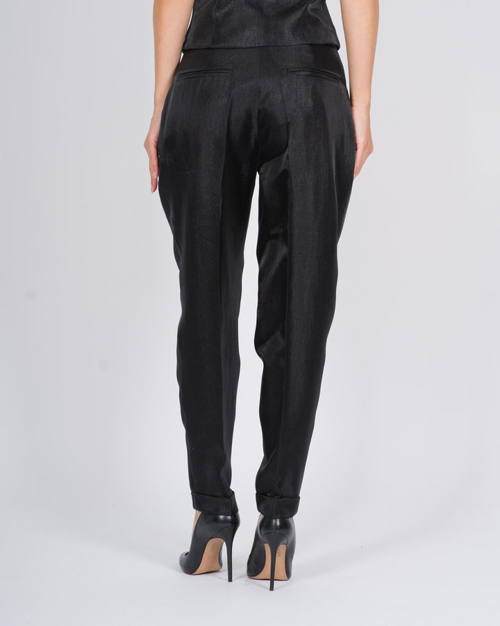 Pantaloni a vita alta con pinces ed effetto scintillante nero 