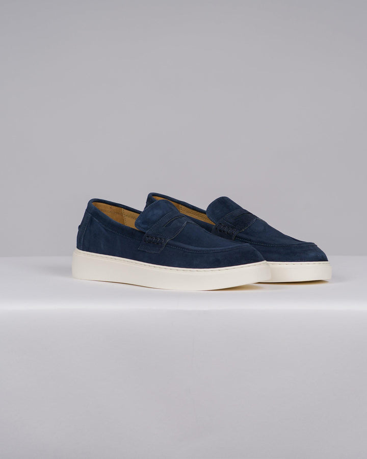 Mocassini Uomo in Suede Blu con Para Bianca 