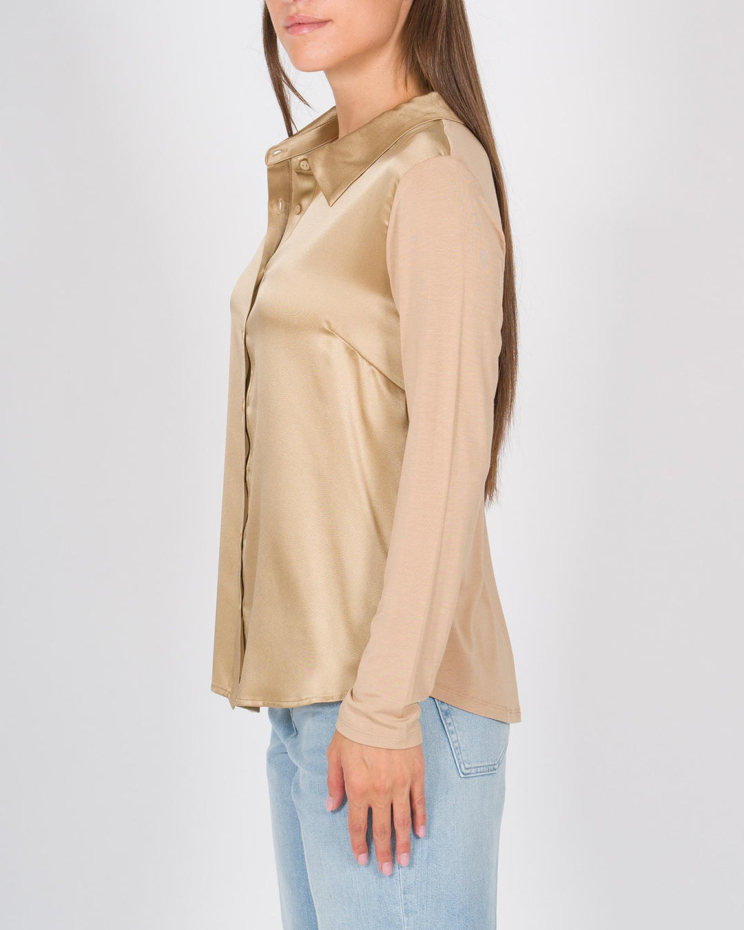 Blusa-Camicia in Seta co Bottoni Champane 
