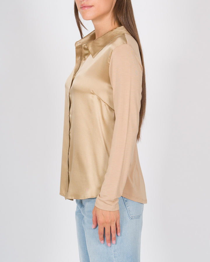 Blusa-Camicia in Seta co Bottoni Champane 