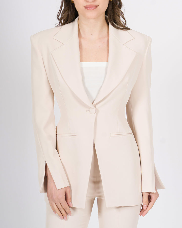 Giacca Silence beige slim fit con rever a lancia. 