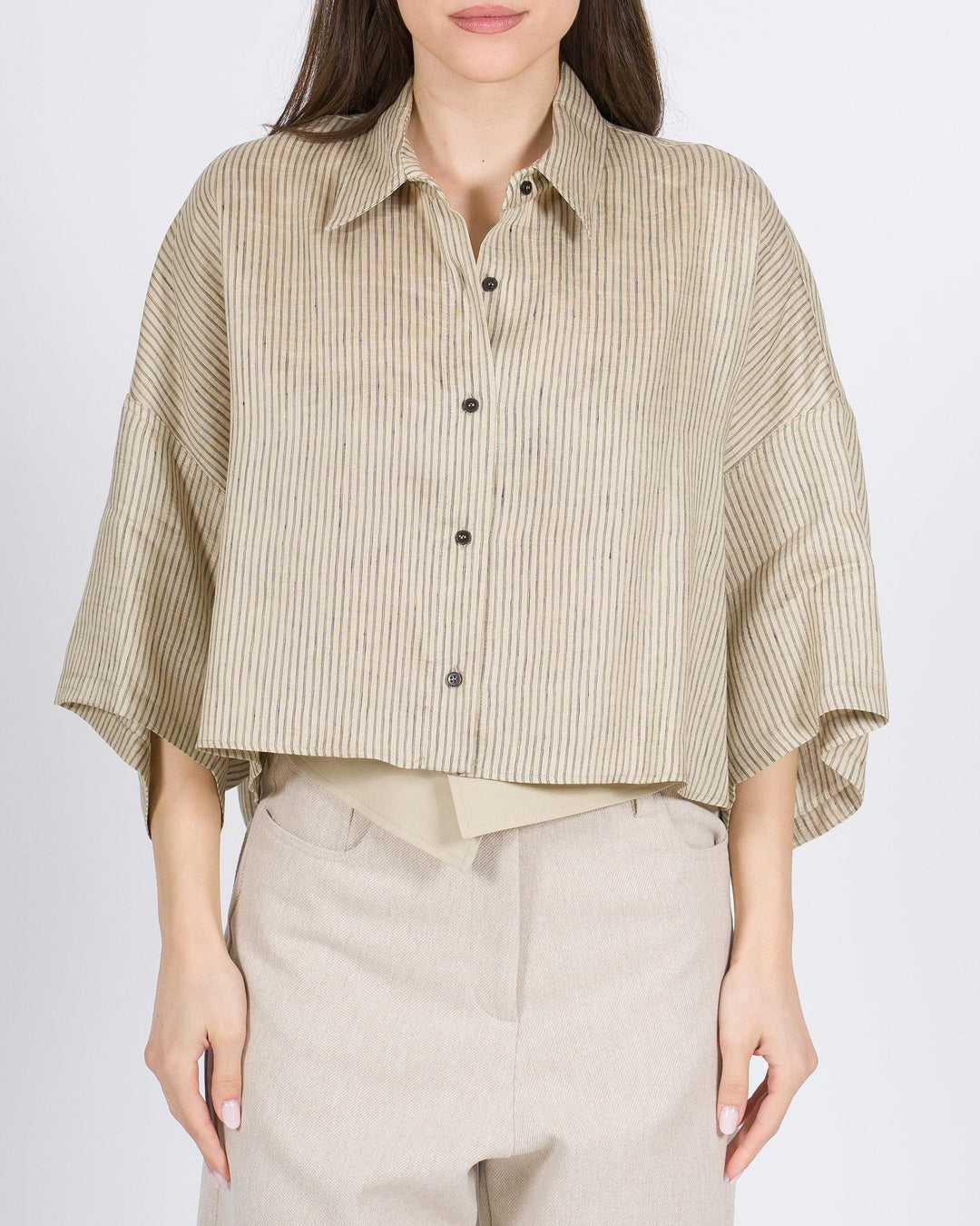 Camicia ALYSI Cotone Righe Scatolata beige 
