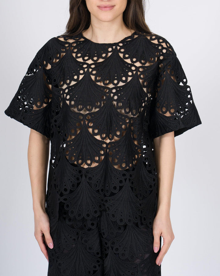 Blusa Nera Meimeij con Traforo a Conchiglia 