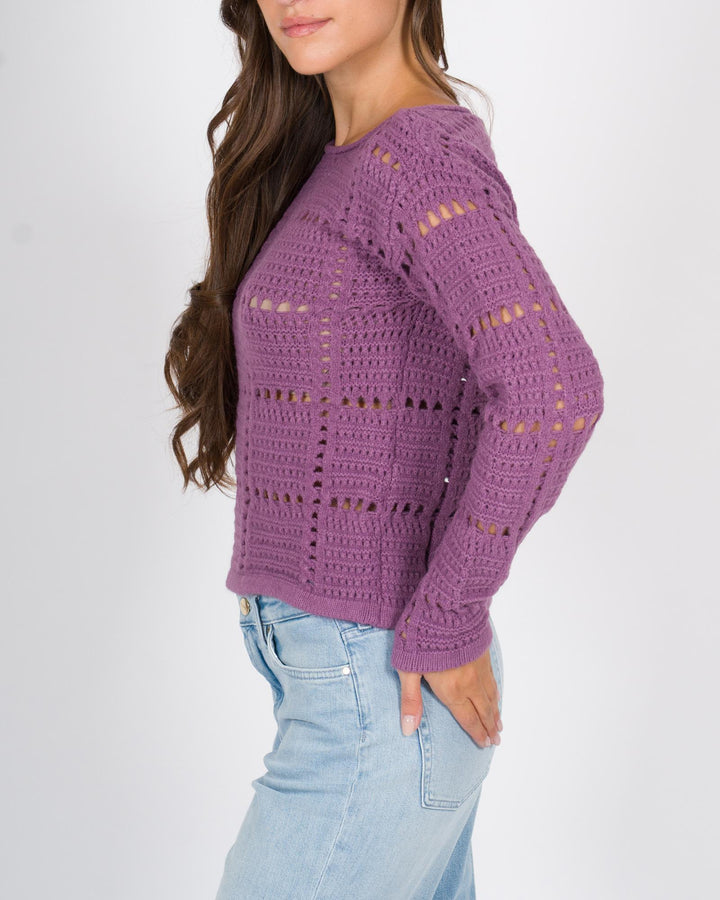 Maglia cropped traforata melanzana 