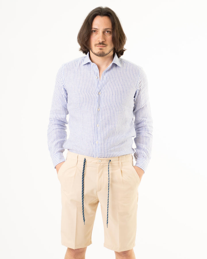 Camicia Lino Rigata azzurra 