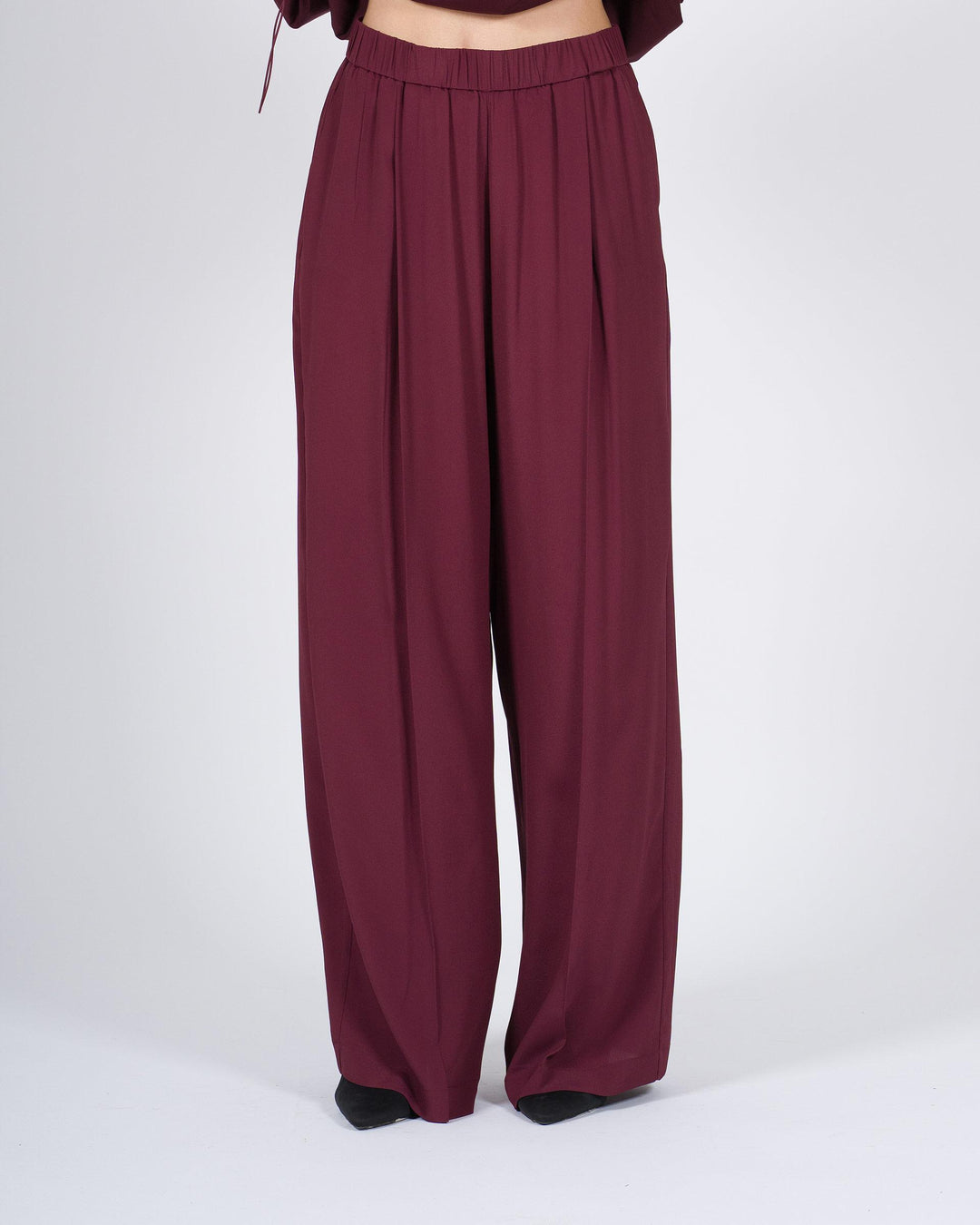 Pantalone Bordeaux Meimeij Palazzo con Elastico in Vita 