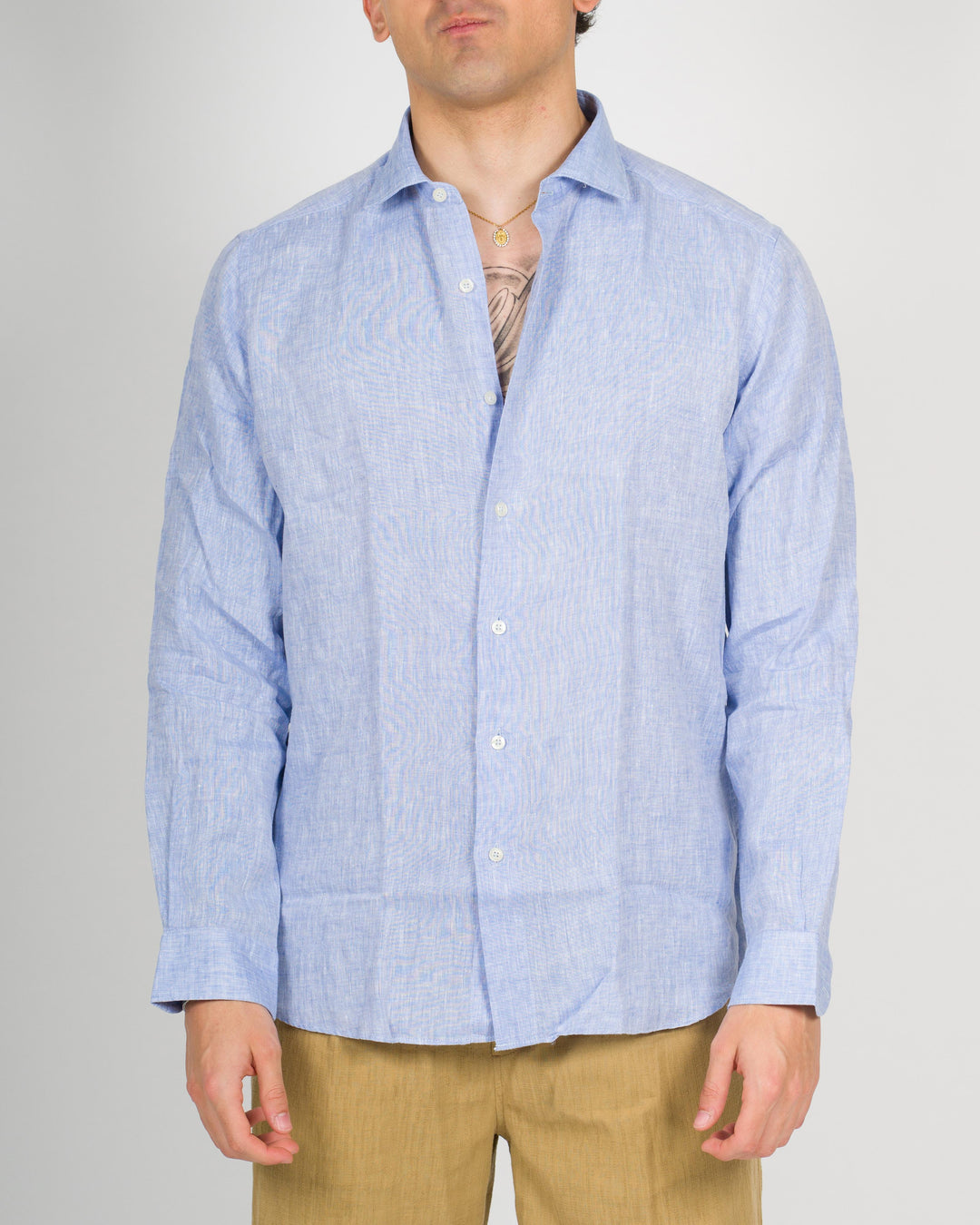 CAMICIA LINO GRAFFIATO AZZURRO 
