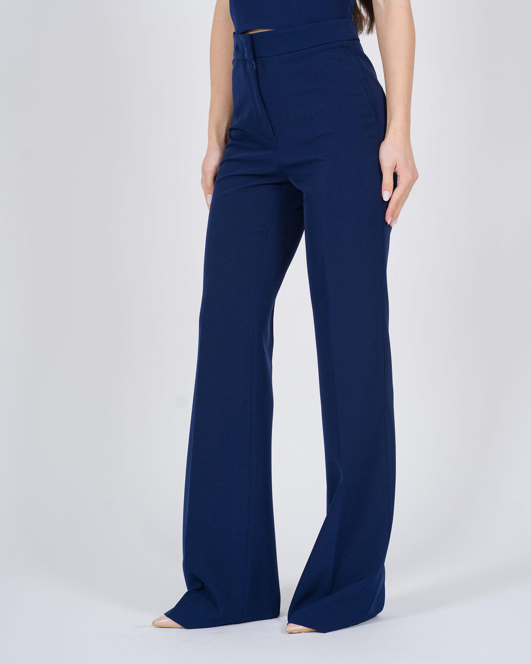 Pantalone a zampa vita alta blu 
