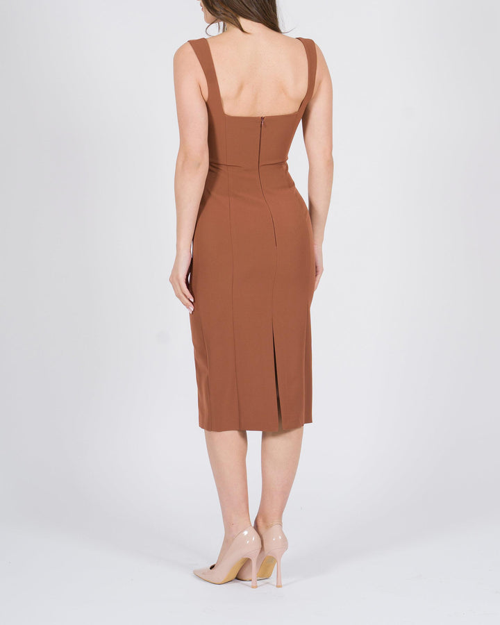 Abito midi a tubino con bretelle tabacco 