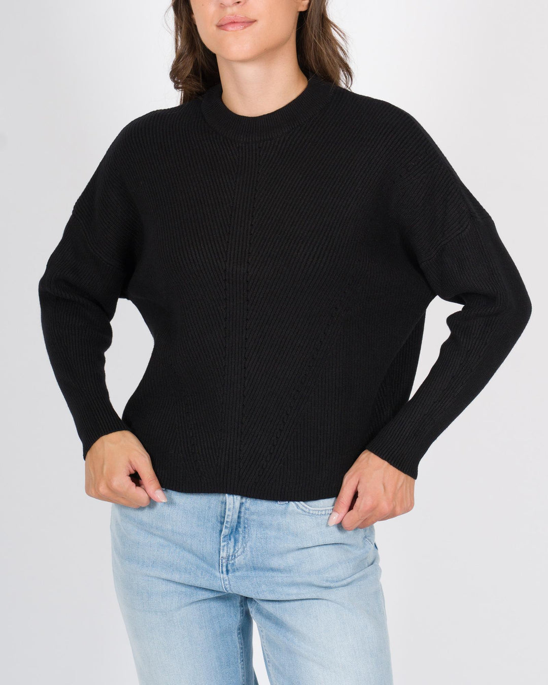 Maglia girocollo a costine nero 