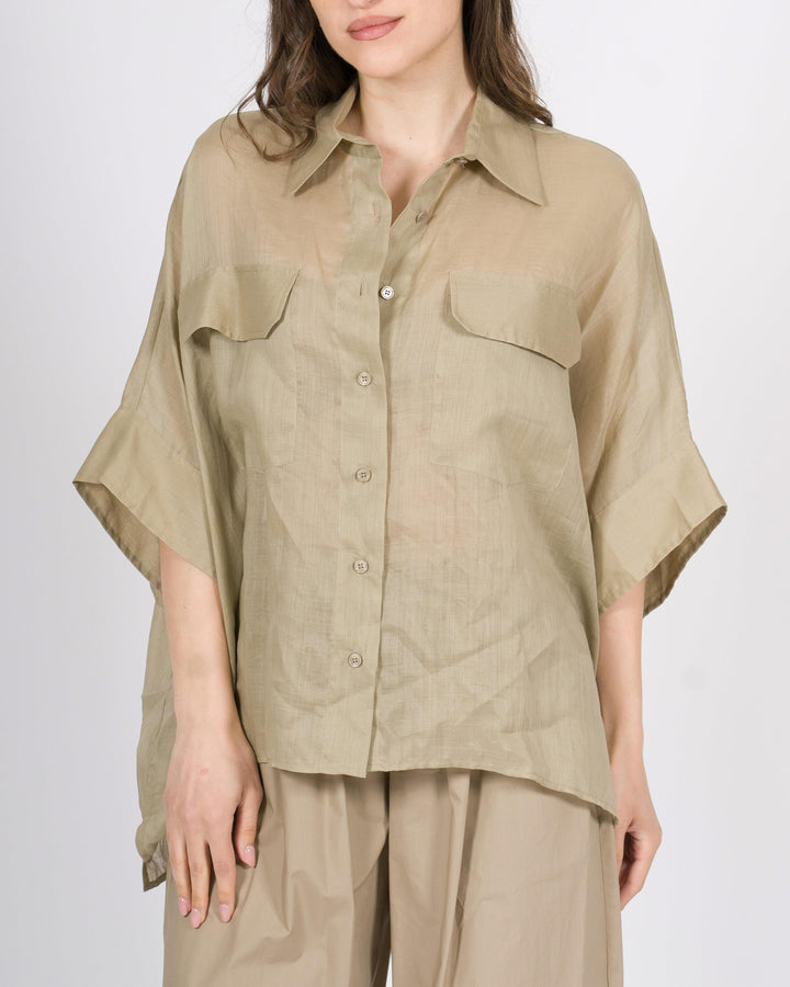 Camicia Over in Lino Meimeij beige con Tasconi Frontali 