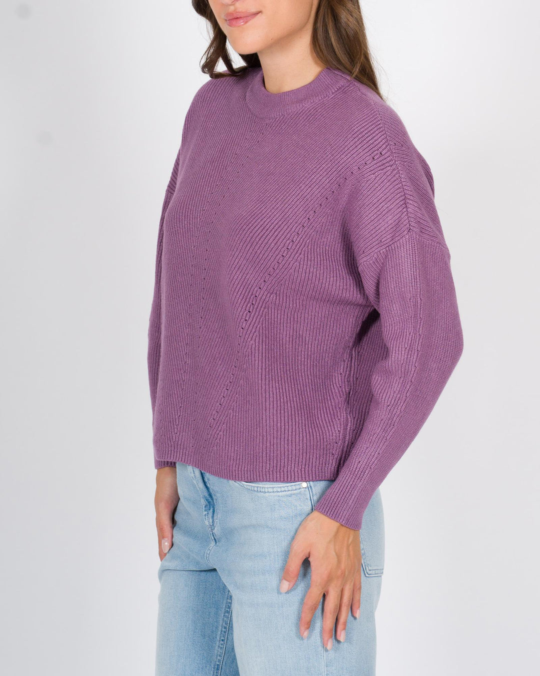 Maglia girocollo a costine melanzana 