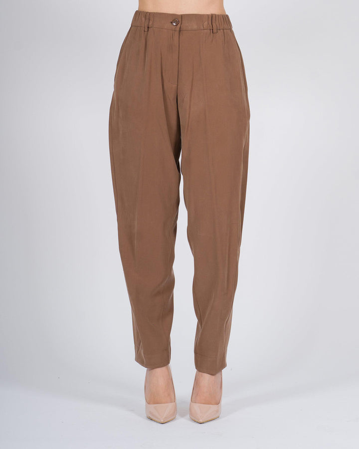 Pantaloni carrot-fit con vita elasticizzata caffè 